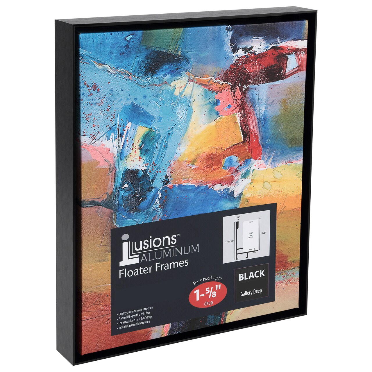Creative Mark Illusions Aluminum Floater Frames 1-5/8", 8x10" Black - Canvas Floater Frames with Sleek Metal Exterior, Flat Molding & Assembly Hardware - No Glass or Backing